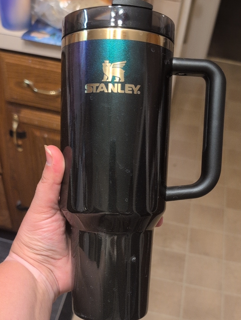 Stanley Iridescent Black Travel Mug with Gold Logo and Trim ( WICKED )